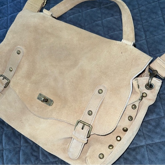 Free People Purse Bag Mojave Messenger Crossbody Leather Suede Tan Beige Boho - Picture 7 of 16